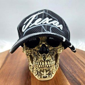 USA Headwear Baseball Cap Hat Black White Graphic Texas Brimmed Hook Loop Close